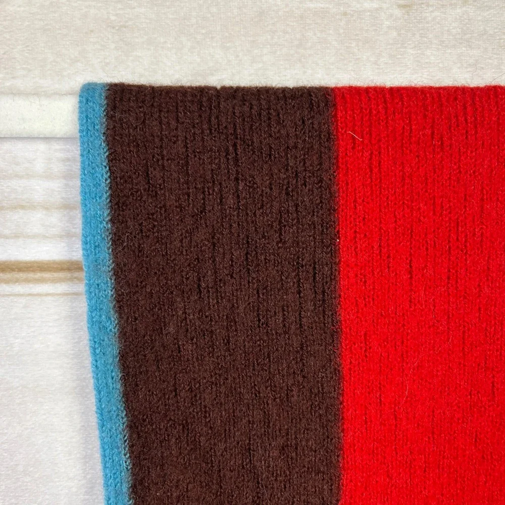 BOSS Hugo Boss‎ Men's Wool Striped Scarf Brown Red Blue Fringe